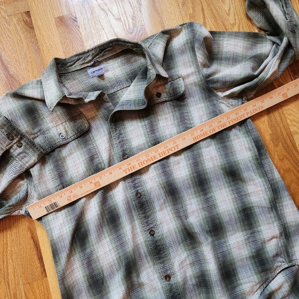 Carrhart Olive Plaid Heavyweight Flannel Size Xl Utility Work Wear Outdoors - Picture 11 of 11